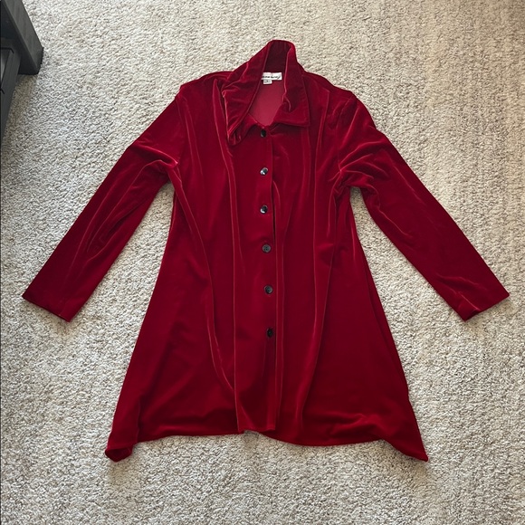 Caroline Rose Dresses & Skirts - Caroline Rose Red Velvet Button-Up Dress